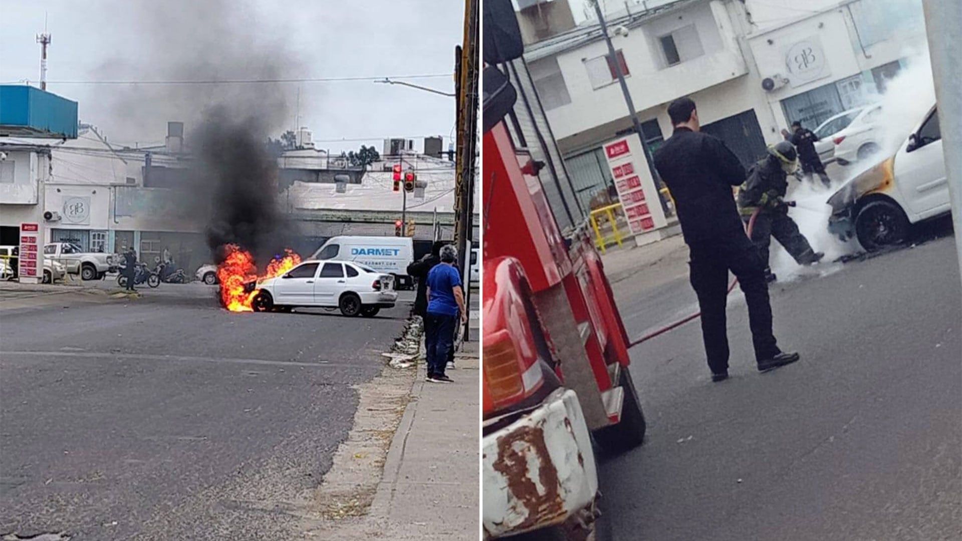 Un auto estaba esperando para cargar GNC y se prendió fuego a metros de una estación de servicio en Santa Fe