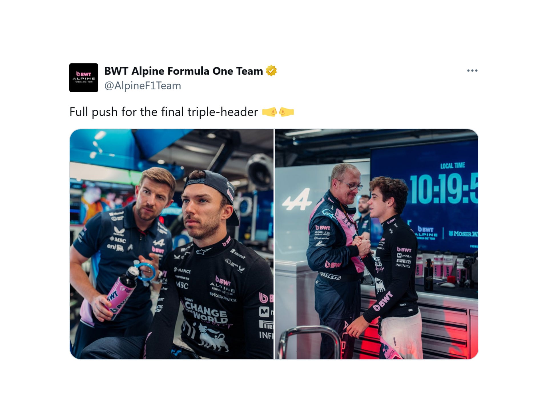 El esperanzador posteo de Alpine con Colapinto y Gasly en la previa del GP de Las Vegas de la F1