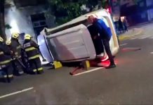 Impresionante choque múltiple en el barrio de Boedo: esquivó a un ciclista, impactó su camioneta contra cuatro vehículos y volcó