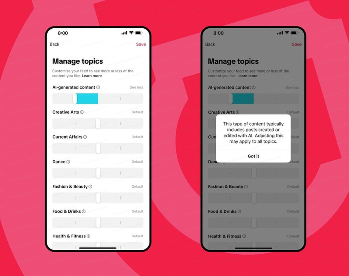 TikTok permitirá ajustar cuántos videos hechos por IA querés ver en “Para ti”