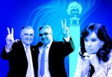 Raúl Jalil y Osvaldo Jaldo con la Rosada Dos peronistas con la peluca puesta