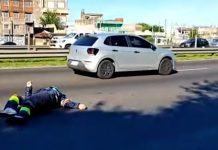 Accidente en General Paz: el SAME aéreo aterrizó para asistir a dos personas que cayeron de una moto